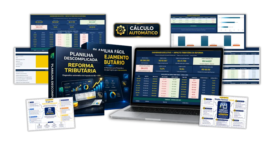 Planilha Descomplicada da Reforma Tributária — dashboards, planejamento e mapas mentais